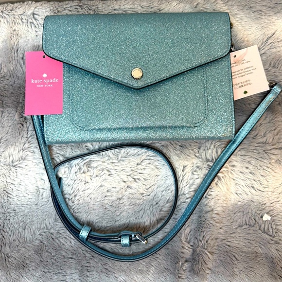kate spade Handbags - Kate Spade NWT Flap Crossbody Purse Designer handbag Glitter Sparkle Frost Blue